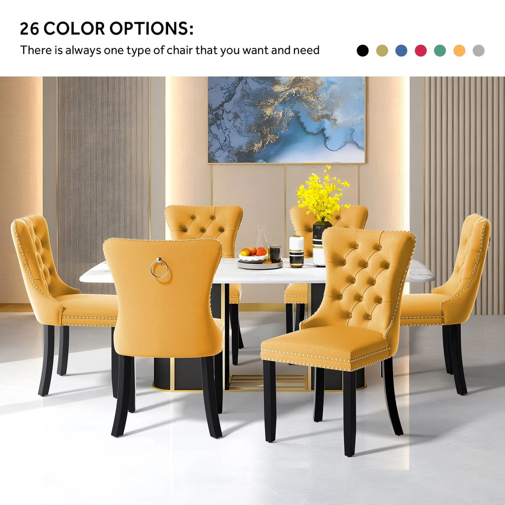 Upholstered Tufted Velvet Dining Chair with Solid Wood Legs Set of 6