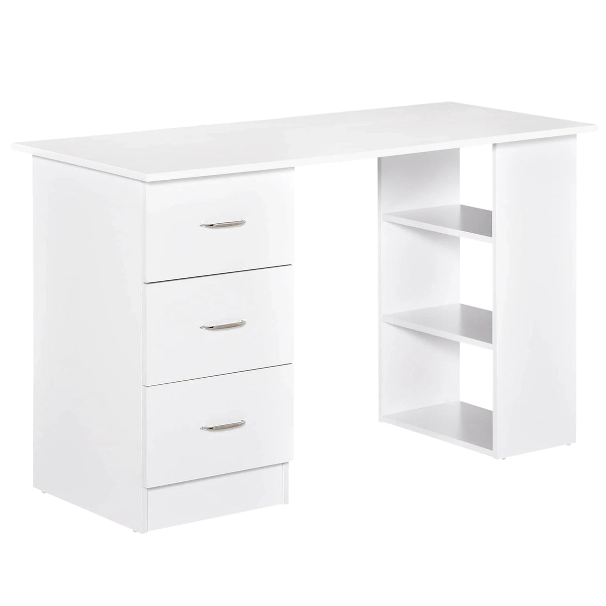 Secretária HOMCOM moderna para escritório em casa, combinação de secretária para computador e estante, posto de trabalho com 3 gavetas e prateleira de arrumação - branco