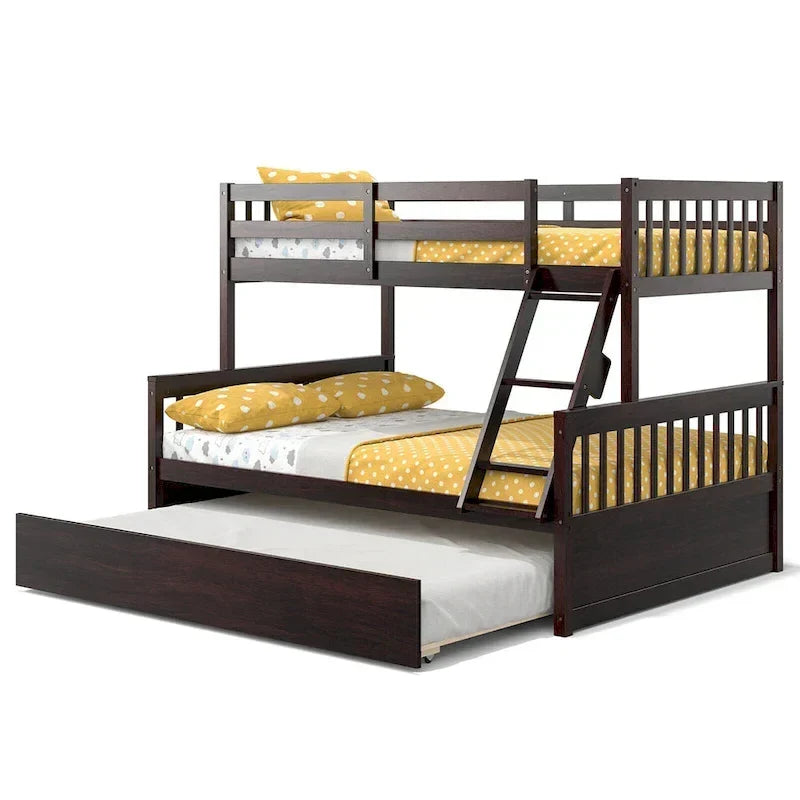 Gymax Etagenbett mit Einzelbett oben und Doppelbett unten, mit ausziehbarem Einzelbett, umbaubare Plattform