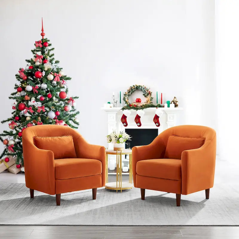 Set van 2 accentfauteuils van 28.34W, fluwelen kuipstoel met poten van massief hout