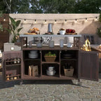 Okak Outdoor-Kücheninsel mit Edelstahlplatte, Küchenwagen aus Holz mit Türen, Ablagen und Gewürzregal, rollende Kücheninsel