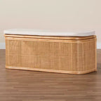 bali & pari Banc de rangement en rotin naturel Ishana Naturel/Blanc : polyester rembourré, cadre en contreplaqué, aucun assemblage requis