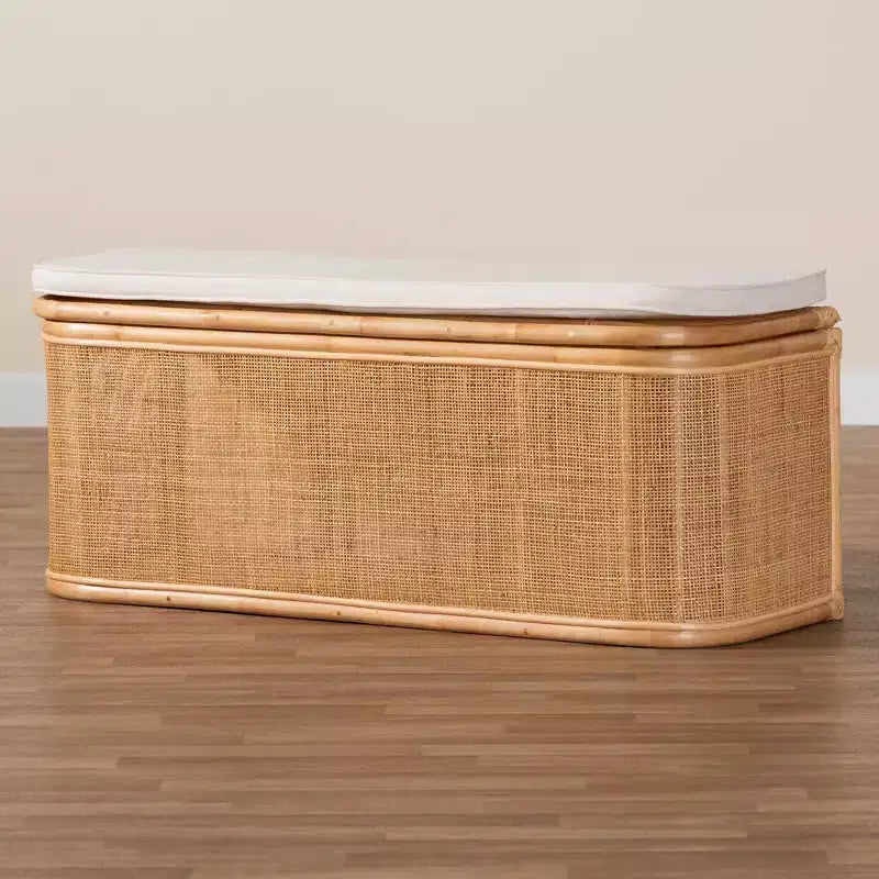 bali & pari Banc de rangement en rotin naturel Ishana Naturel/Blanc : polyester rembourré, cadre en contreplaqué, aucun assemblage requis