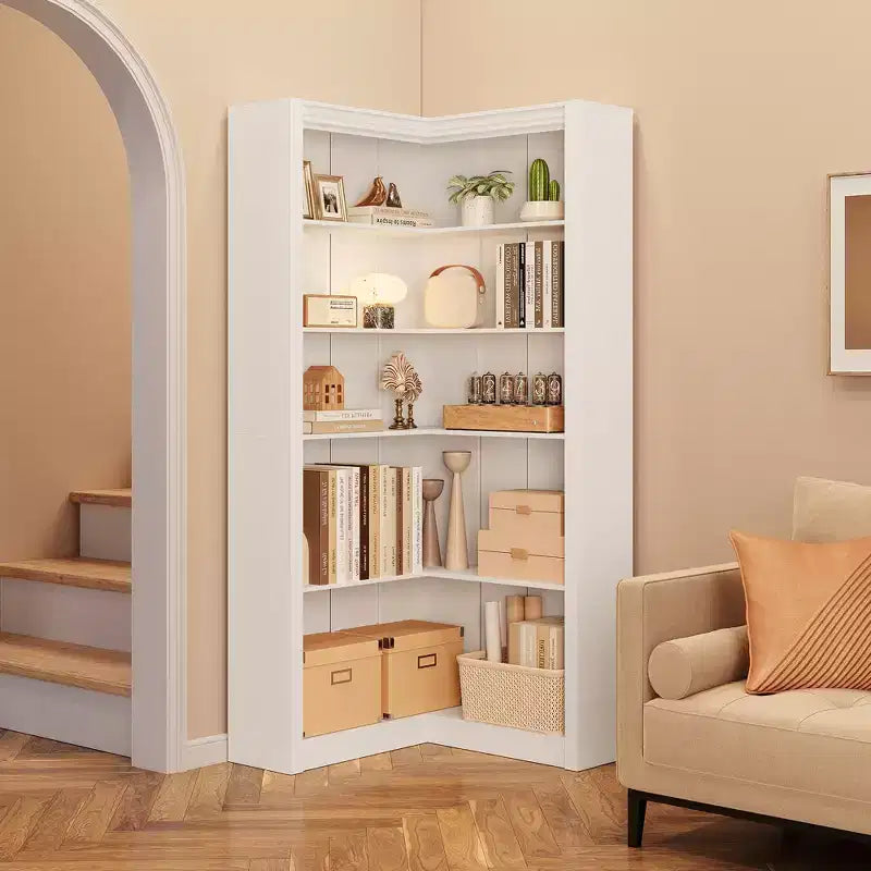 Nero/Bianco/Legno/Retrò, libreria angolare a L, a 5 ripiani, singola