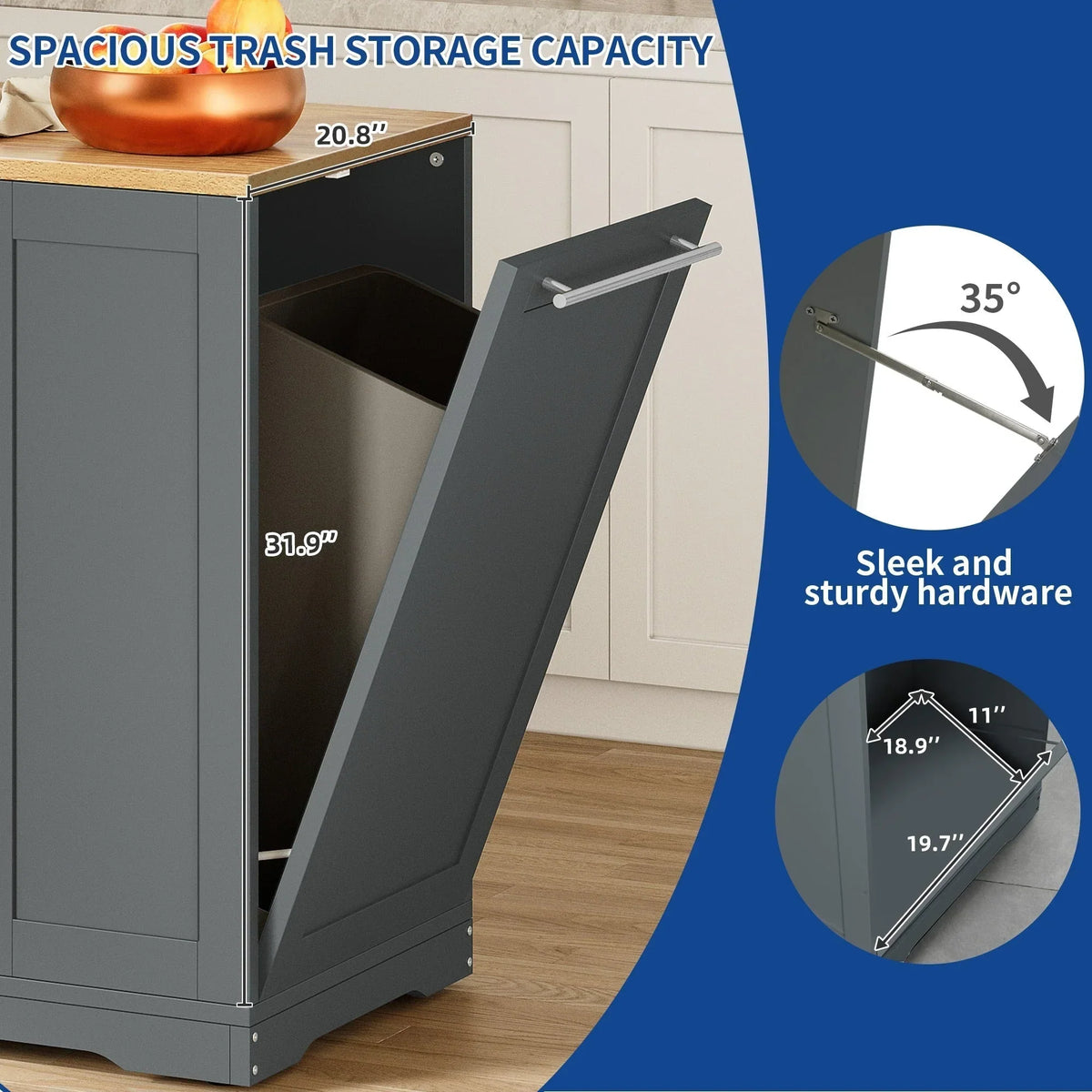Meuble îlot de cuisine roulant Moasis de 53 pouces, avec rangements, portable et mobile
