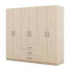 Guarda-roupa de madeira com 6 portas e gavetas para quarto