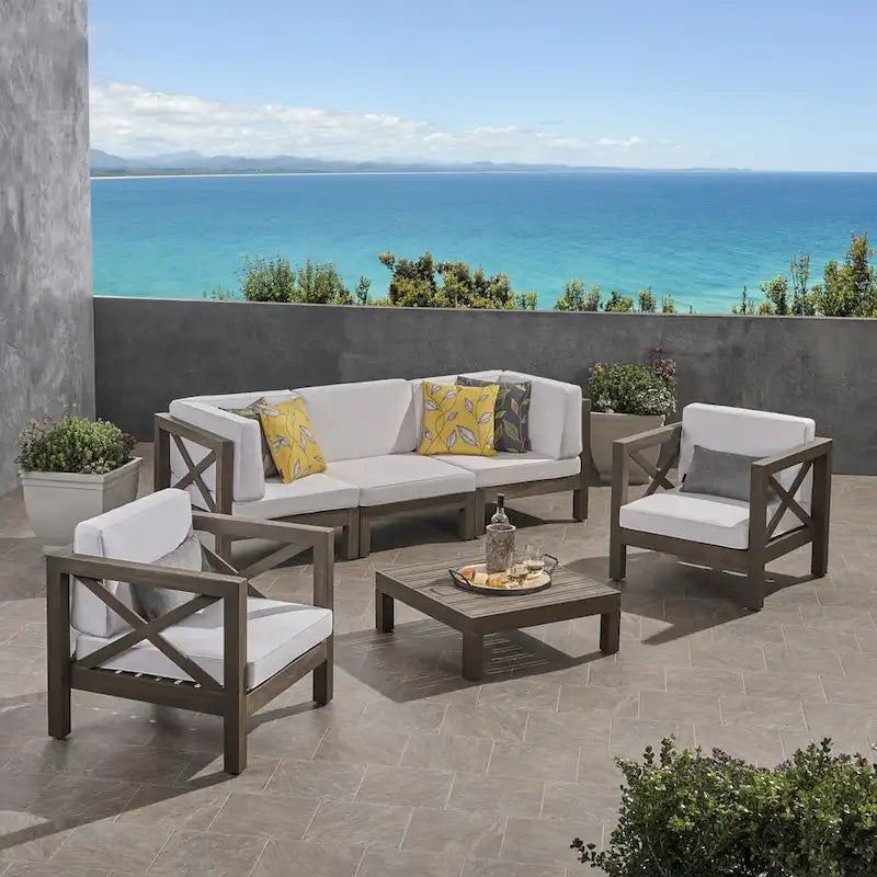6-teiliges Outdoor-Sitzgruppen-Set aus Akazienholz Brava von Christopher Knight Home