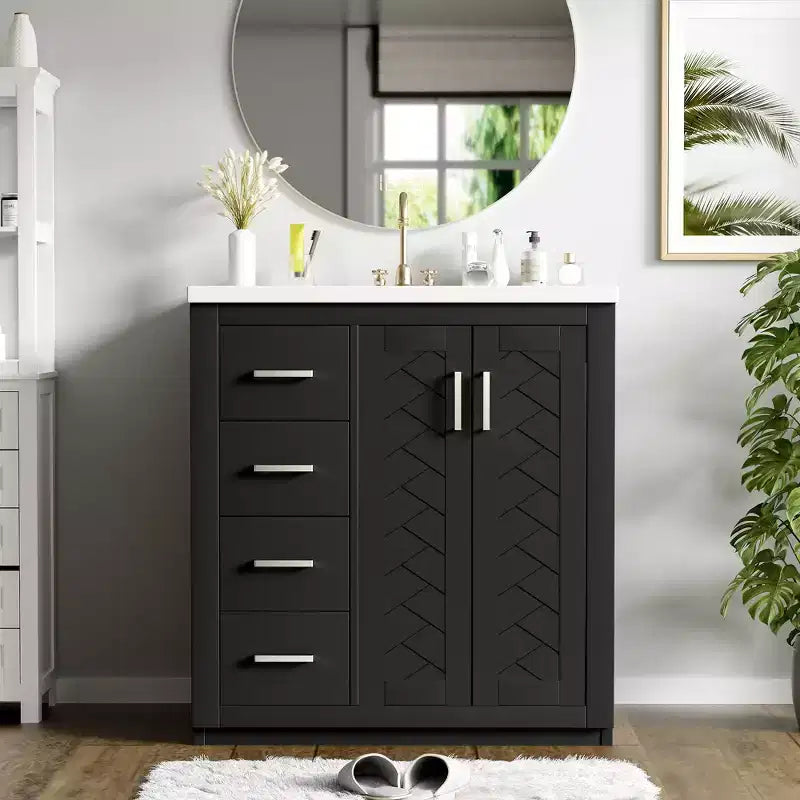 30 Badezimmer-Waschtischunterschrank mit einem Waschbecken, Schrank und 3 Schubladen ??Schwarz / Blau / Grün / Indigo / Weiß