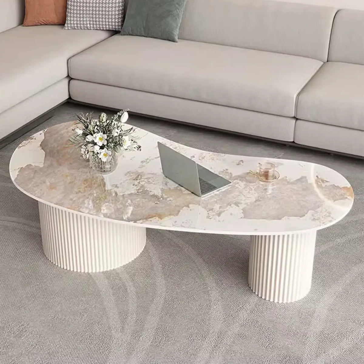 Minimalistische standaard witte ovale salontafel met 2 laden
