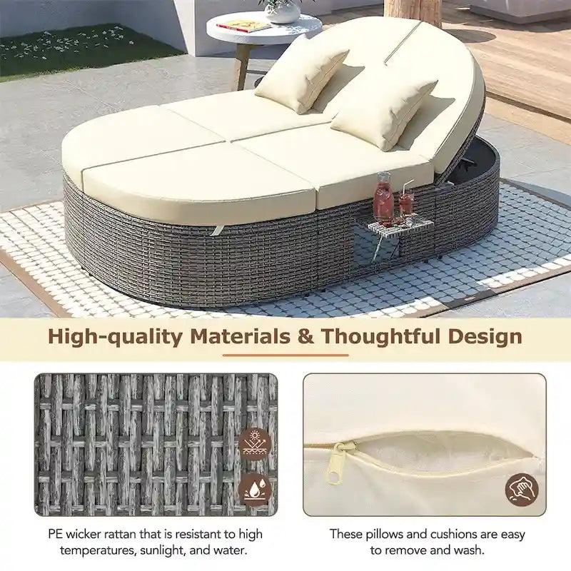 Outdoor-Sonnenliege für die Terrasse, Daybed für 2 Personen mit Sitzkissen und Kissen