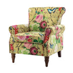 Araceli traditioneller gepolsterter Holzsessel mit Blumenmuster, Ohrenlehnen und Ziernägeln | ART OF LIVING DESIGNS