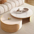 Moderne ronde salontafel, stenen tafelblad, natuurlijk hout - 50  x 31.5