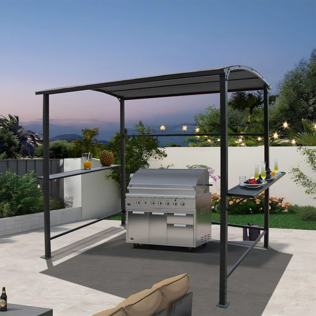 Grillpavillon mit Vordach für den Außenbereich, Stahlrahmen, 5 ft. x 8 ft.