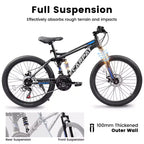 Okak 27.5IN Mountainbike mit vorderen und hinteren Doppelfederungen, Dirtbike mit 21 Gängen und mechanischen Scheibenbremsen, Erwachsenenfahrrad für Männer und Frauen