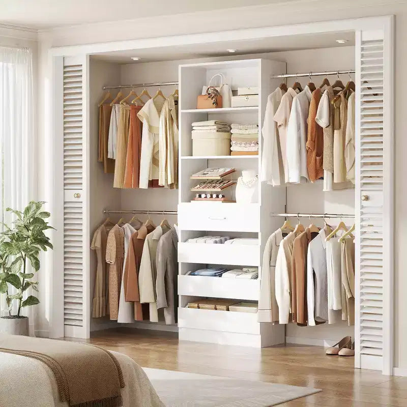 Besiost-Schrankorganisationssystem aus Holz, 4-9 Ft, mit 4 Schubladen, 4 Kleiderstangen und Regaltürmen