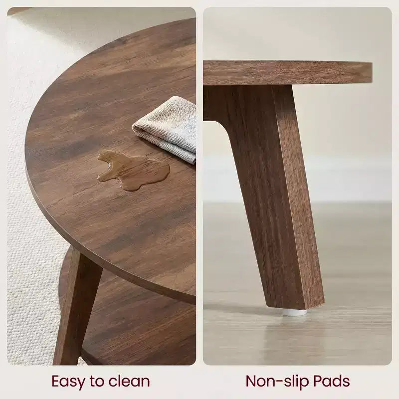Honingbruine ronde salontafel met 2 opberglagen, afmetingen 31.5 x 17.7 Inches, ideaal voor de woonkamer