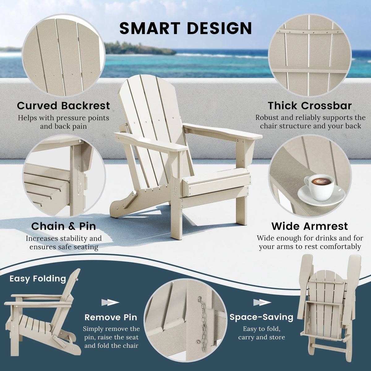 Polytrends Laguna Adirondack-Klappstuhl für die Terrasse, lichtecht und wetterbeständig