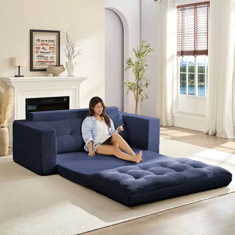 Rozkładana sofa-futon Mjkone 2 w 1 o szerokości 71', tapicerowana tkaniną sztruksową, z pikowanymi guzikami, dwuosobowa sofa z funkcją spania, oszczędzająca miejsce