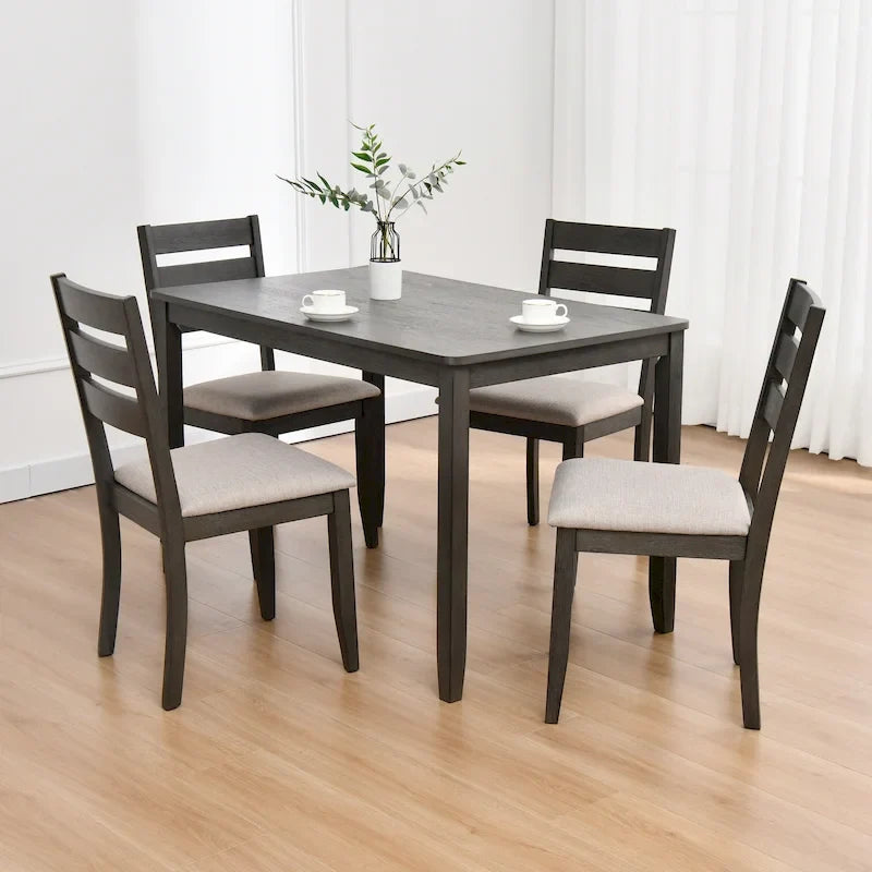 Ensemble de salle à manger de 5 pièces en bois massif, table de 47L et 4 chaises à dossier à barreaux