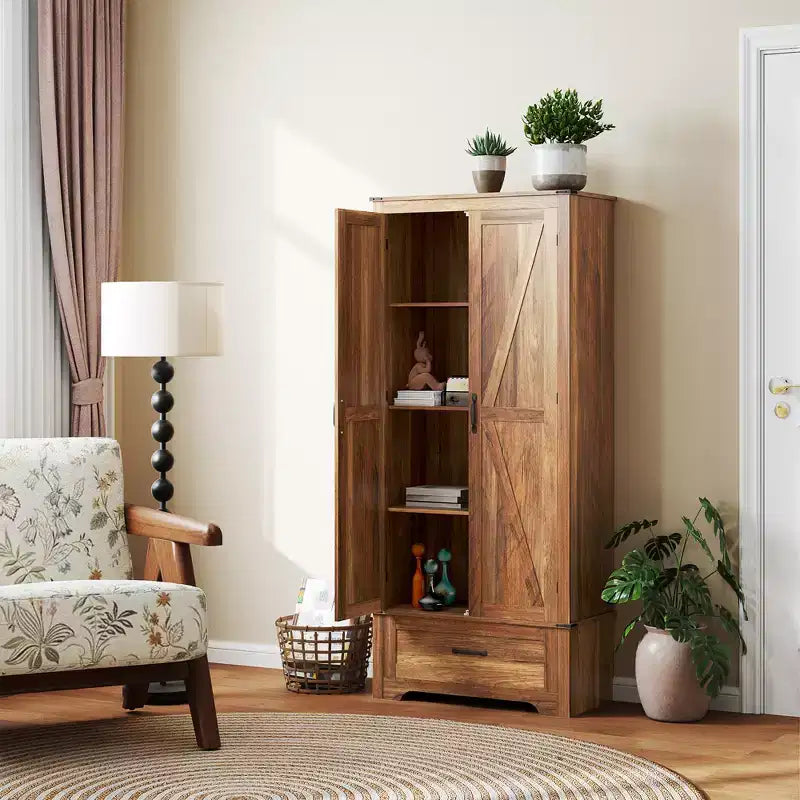 Dispensa HOMCOM in stile rustico da 72 con ante a fienile, mobile alto da cucina con ripiani regolabili e cassetto