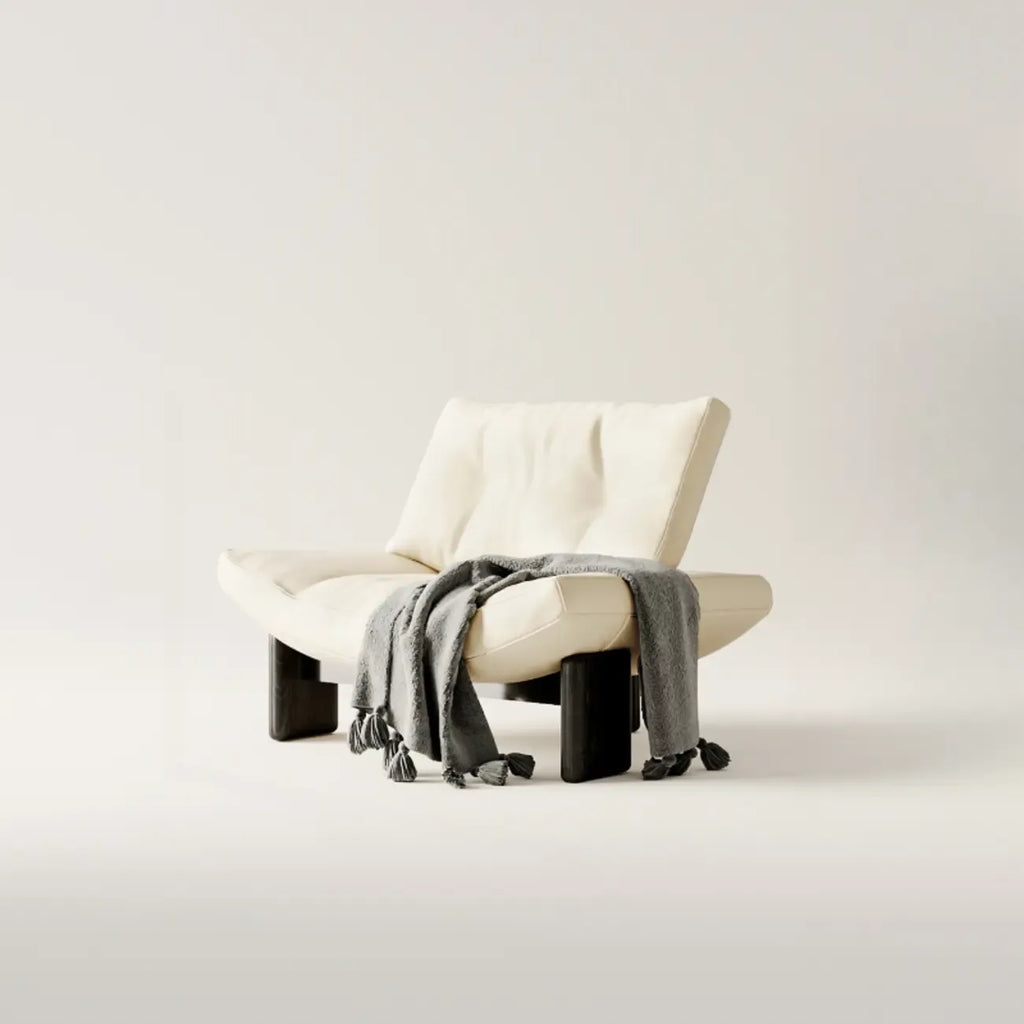 Fauteuil d'appoint contemporain noir en chenille capitonnée sans accoudoirs