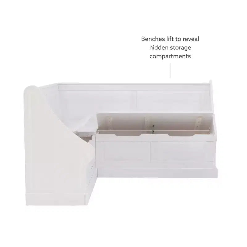 Banc d’angle petit-déjeuner Tobin traditionnel en bois massif, sans dossier, avec rangement et coussin blanc - Linon