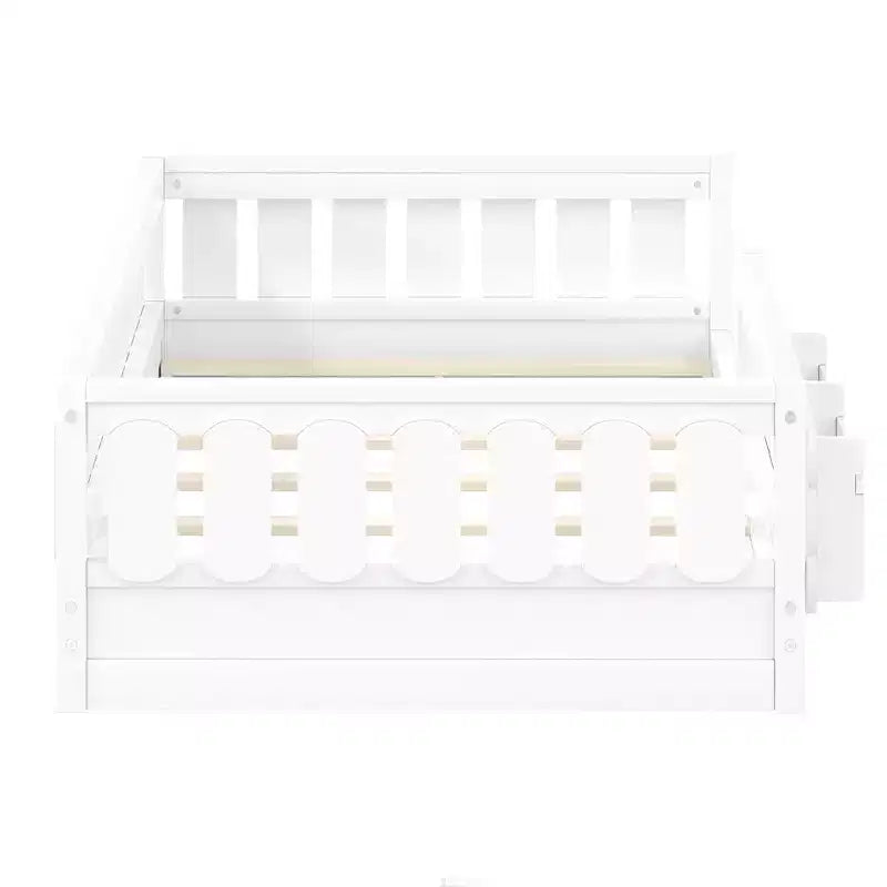 Cadre de lit plateforme pour enfant, format simple ou double, avec barrières de sécurité, bibliothèques intégrées et étagères de rangement
