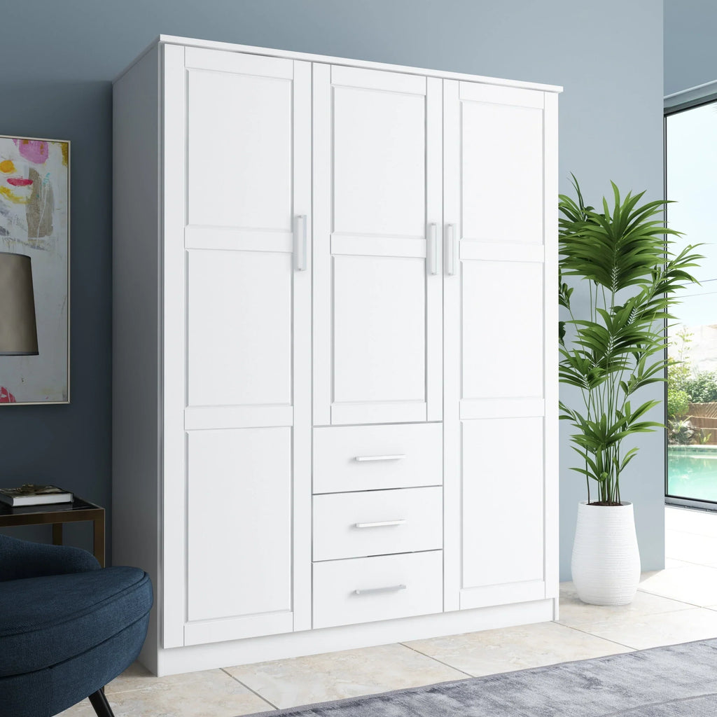 Palace Imports Cosmo Kleiderschrank mit 3 Türen aus 100 % Massivholz und Türen aus Massivholz oder mit Spiegel