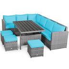 Costway 7-teiliges Ess-Set aus Polyrattan für die Terrasse mit Ecksofa und Hocker - Details ansehen