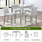 Moderne 5-delige eetset met vierkante tafel op aanrechthoogte en 4 gestoffeerde stoelen