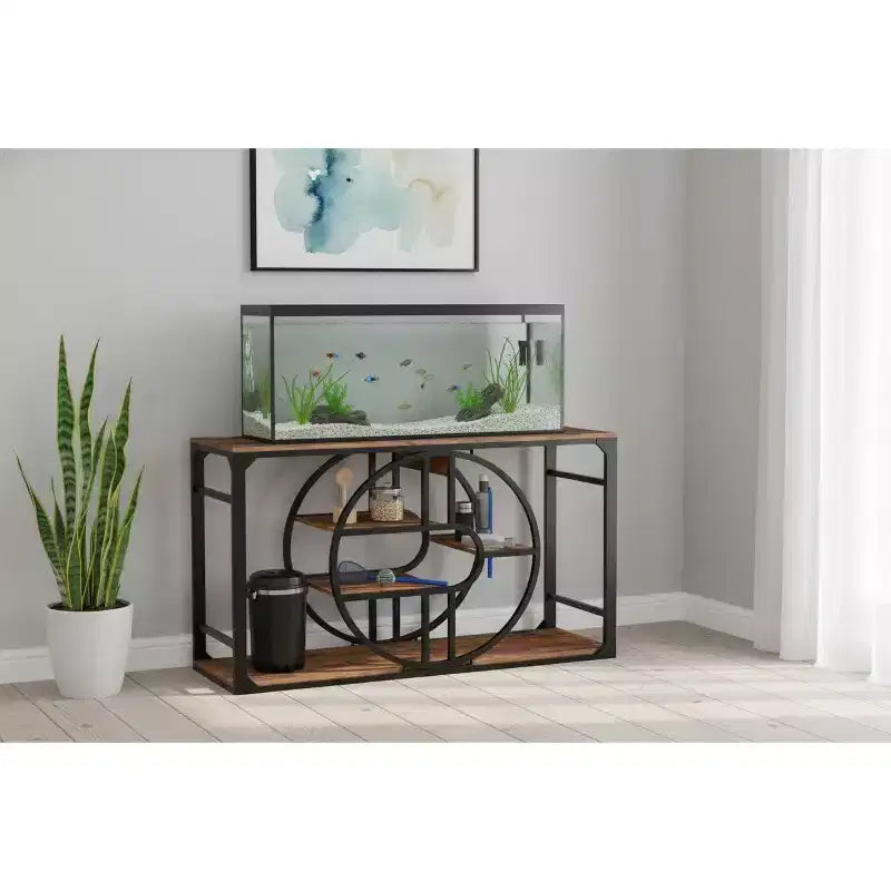 Aquarienunterschrank aus Metall für 55-75 Gallonen, robuster Fischbeckenständer mit Stauraumschrank, mehrstufiger Aquarienständer mit verstärkten Beinen, geeignet