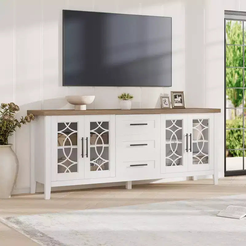 TV-Ständer mit Schubladen, TV-Entertainment-Center, TV-Konsolentisch für Wohnzimmer und Schlafzimmer, Aufbewahrungsschrank