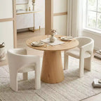Small Dining Table Set for 2, Beige Upholstered Chairs, Round Pedestal Dining Table, Compact Modern Kitchen Furniture-Panipeachy