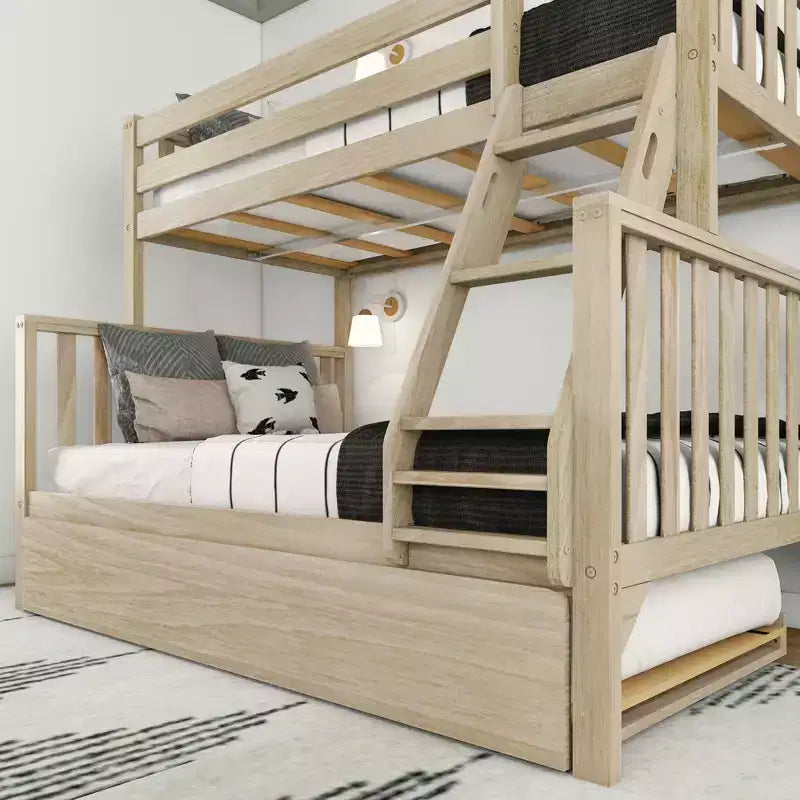 Letto a castello Max & Lily con letto estraibile, singolo sopra matrimoniale, in legno massello, stile scandinavo, per bambini