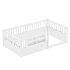 Lit au sol pour enfant Bellemave avec barrières surélevées et bibliothèque, cadre de lit Montessori en bois pour lit simple, pour filles et garçons