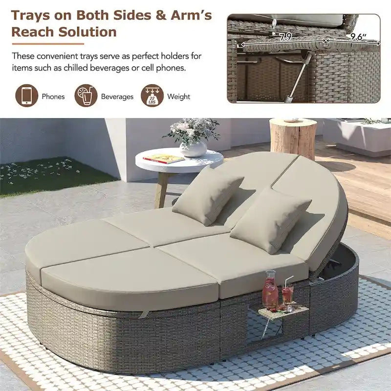 Outdoor-Sonnenliege für die Terrasse, Daybed für 2 Personen mit Sitzkissen und Kissen