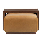 Pouf Jarmo Poly & Bark avec tablette en noyer réglable - cuir italien véritable pleine fleur