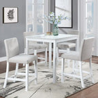 Moderne 5-delige eetset met vierkante tafel op aanrechthoogte en 4 gestoffeerde stoelen