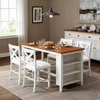 Set Homy Casa da 5 pezzi con tavolo da pranzo e sedie ad altezza bancone, ripiani contenitori, bianco e noce, stile rustico moderno
