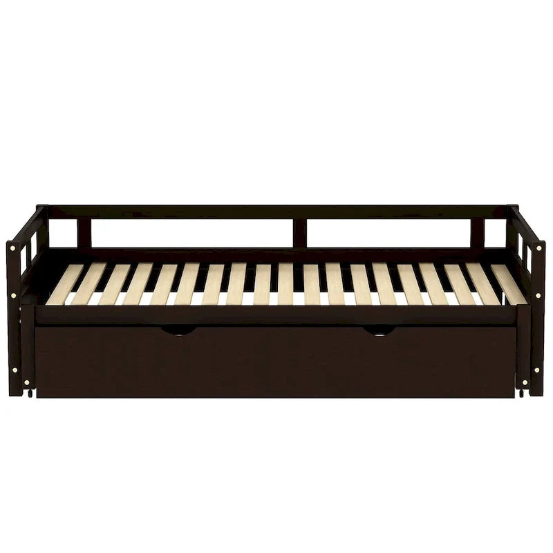 Uitschuifbaar ligbed met onderschuifbed, houten ligbed met onderschuifbed