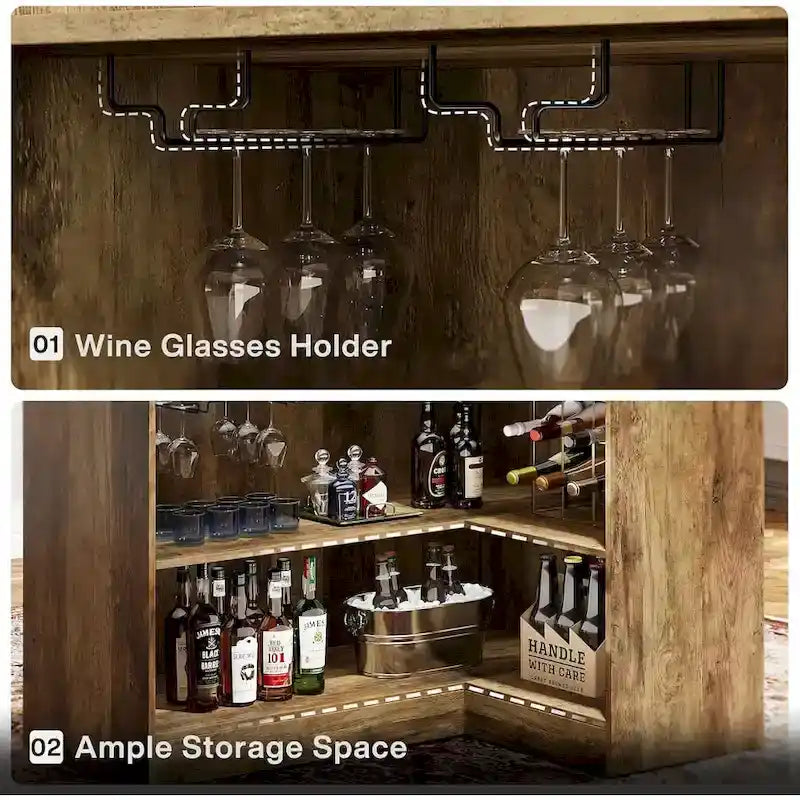 Meuble-bar en L avec porte-verres à pied pour bar à domicile