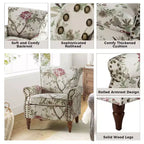 Araceli traditioneller gepolsterter Holzsessel mit Blumenmuster, Ohrenlehnen und Ziernägeln | ART OF LIVING DESIGNS