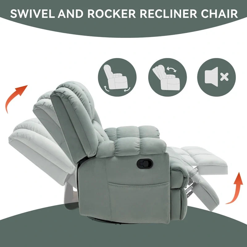 Groene extra grote handmatige relaxfauteuil met draaifunctie, schommelfunctie en stoffen bekleding