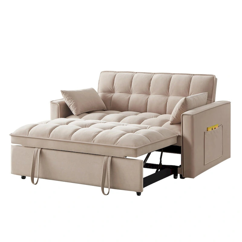 Rozkładana sofa dwuosobowa 4 w 1 z podłokietnikami i kieszeniami do przechowywania, wielofunkcyjna pikowana sofa z regulowanym oparciem