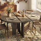 Mesa de jantar redonda extensível 47-63 para 4-8 pessoas, mesa de cozinha expansível em madeira de estilo rústico com estrutura metálica, oval e economizadora de espaço para apartamento, cinzento retro