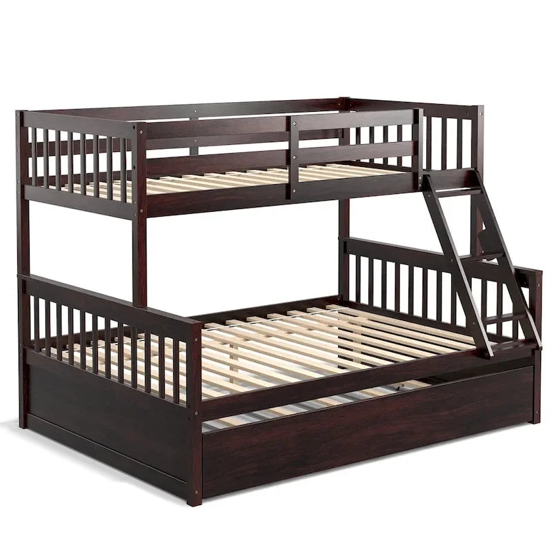 Gymax Etagenbett mit Einzelbett oben und Doppelbett unten, mit ausziehbarem Einzelbett, umbaubare Plattform
