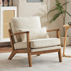 Gepolsterter Akzentstuhl aus Leinenmischgewebe mit Holzbeinen und einem Kissen, Beige