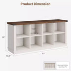 Bücherregal mit 8 Fächern, im Landhausstil, waagerecht, 62 Inch, aus Holz, für den Eingangsbereich, langes, niedriges Bücherregal fürs Wohnzimmer