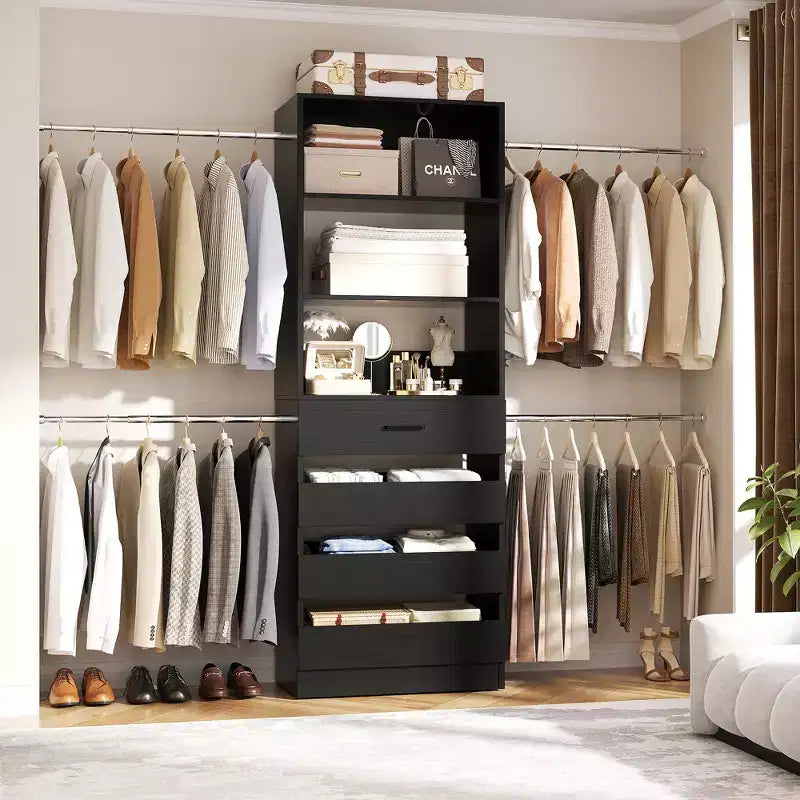 Besiost-Schrankorganisationssystem aus Holz, 4-9 Ft, mit 4 Schubladen, 4 Kleiderstangen und Regaltürmen
