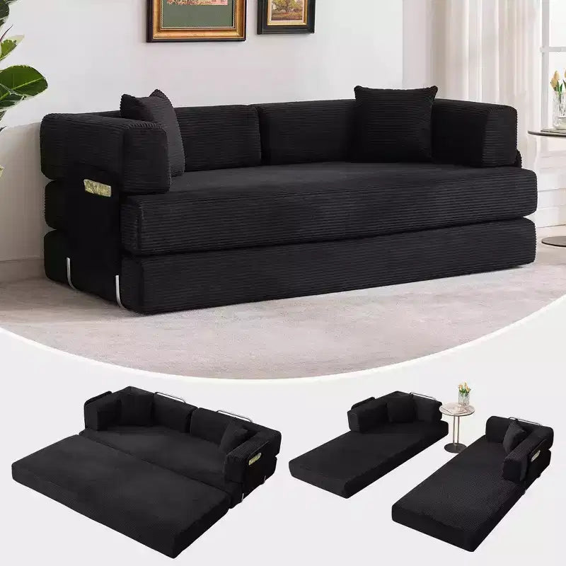 Schlafsofa, 78.8, 5-in-1-Klappmatratzen-Couch/Zweisitzer, formstabiles Stahlgestell, Cord mit Kissen